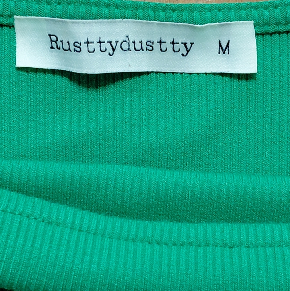 Rusttydustty Spring Green Ribbed Open Back Crop Top Size Medium - Picture 3 of 5